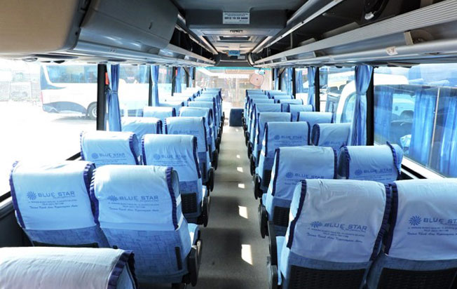 sewa bus pariwisata blue star interior formasi kursi